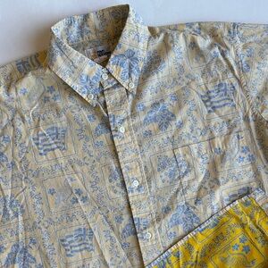 Vintage Reyn Spooner Reverse Print Hawaiian Yellow Blue‎ Floral Shirt Mens Large